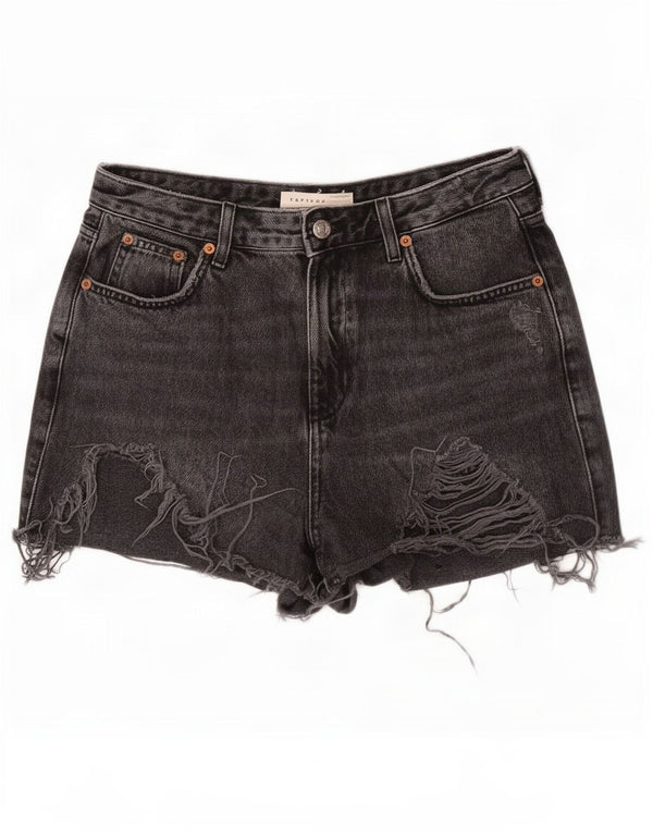 Topshop Womens Mom Distressed Denim Shorts UK 12 Medium W30 Grey Cotton