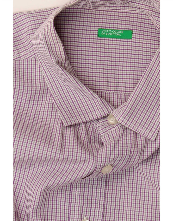 Benetton Mens Short Sleeve Shirt Large Purple Gingham