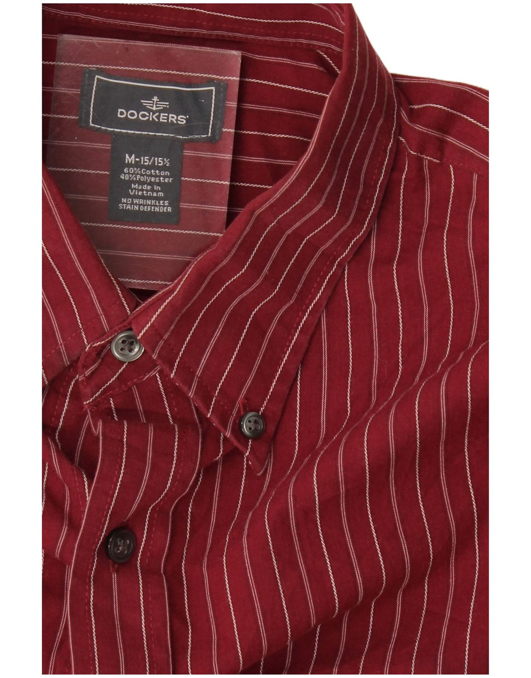 DOCKERS Mens Shirt Size 15 1/2 Medium Burgundy Pinstripe Cotton