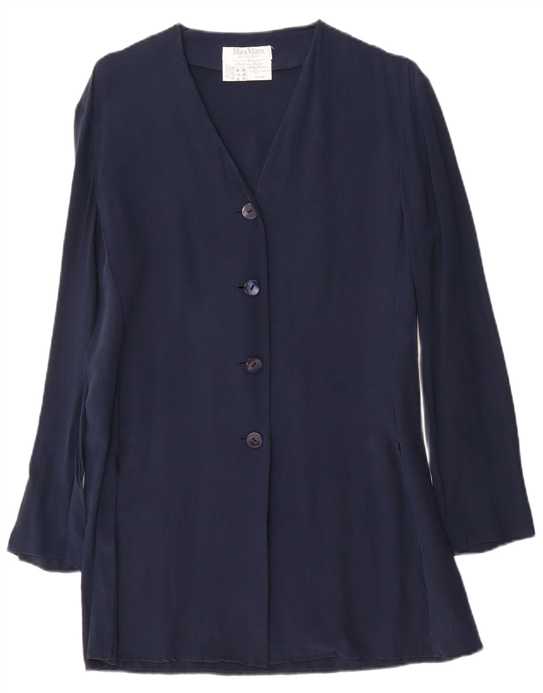 Max Mara Womens 4 Button Blazer Jacket UK 14 Medium Navy Blue Silk