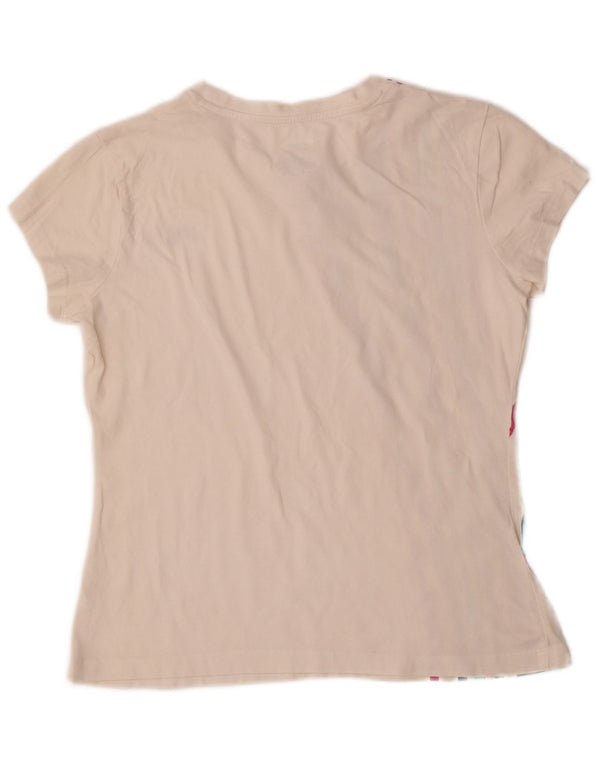 Fila Womens T-Shirt Top UK 14 Large Off White Striped Cotton