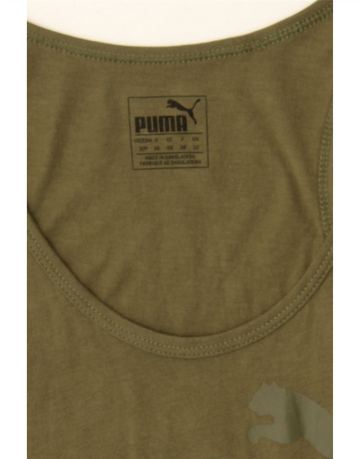 PUMA Womens Graphic Vest Top UK 12 Medium Khaki Cotton Vintage Puma and Second-Hand Puma from Messina Hembry 