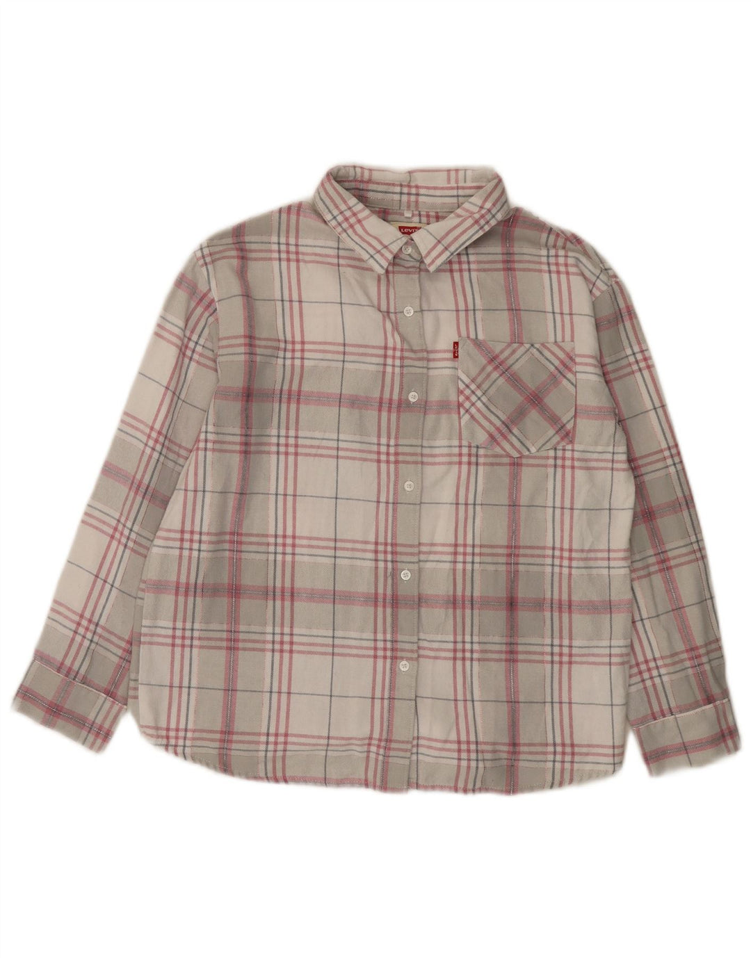 LEVI'S Girls Flannel Shirt 14-15 Years Grey Check Cotton