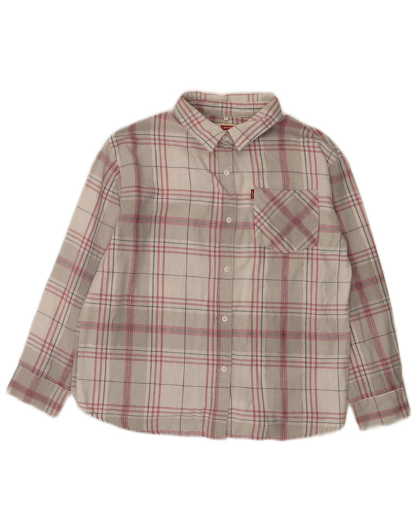 LEVI'S Girls Flannel Shirt 14-15 Years Grey Check Cotton