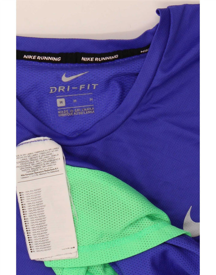 Nike Womens Dri Fit T-Shirt Top UK 14 Medium Blue Colourblock Polyester