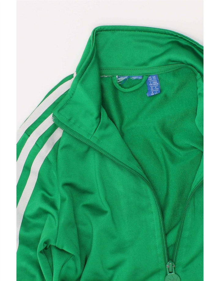 Adidas Boys Graphic Tracksuit Top Jacket 7-8 Years Green Polyester
