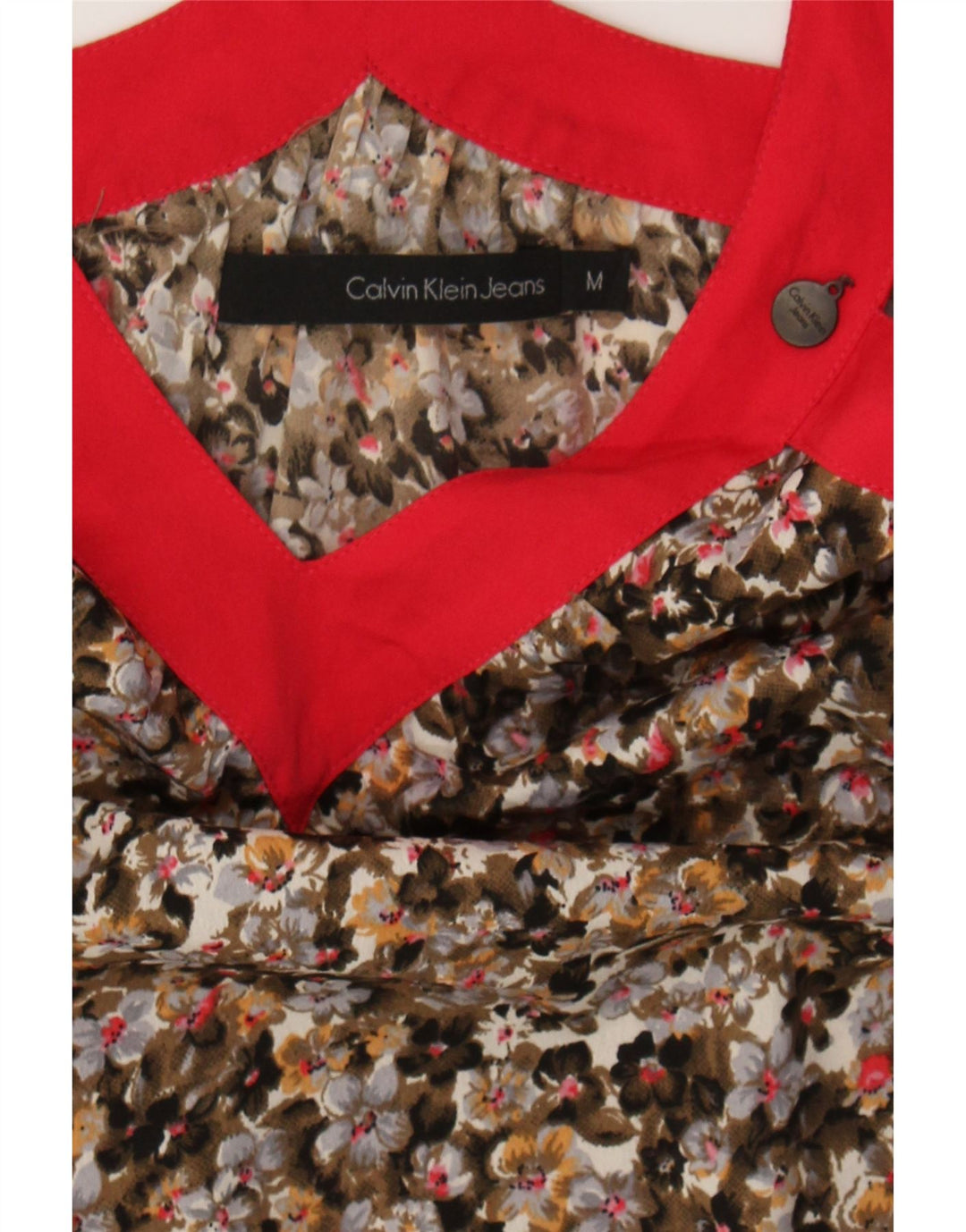 CALVIN KLEIN Womens Oversized Blouse Top UK 14 Medium Brown Floral Vintage Calvin Klein and Second-Hand Calvin Klein from Messina Hembry 