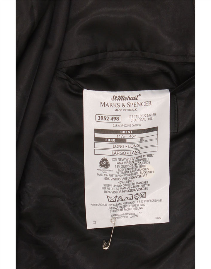 Marks & Spencer Mens Long 2 Button Blazer Jacket UK 46 XL Grey New Wool