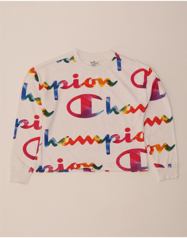 CHAMPION Womens Oversized Crop Graphic Sweatshirt Jumper UK 6 XS White