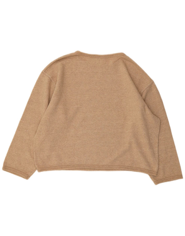 Stefanel Womens Graphic Oversized Sweatshirt Jumper UK 16 Large Beige Wool
