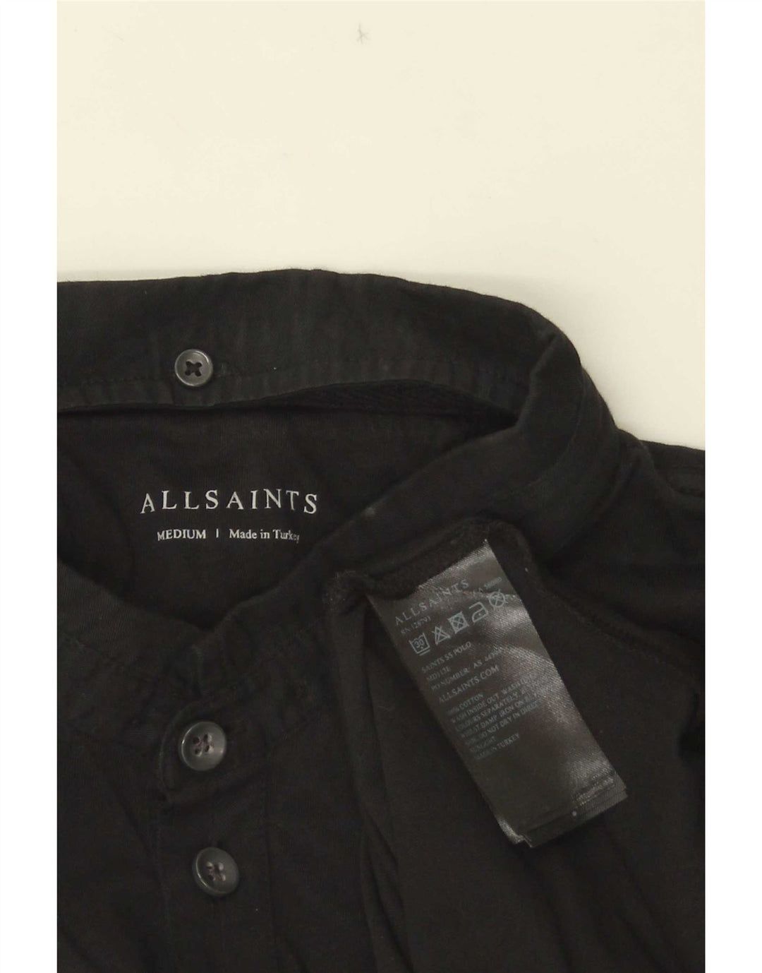 All Saints Mens Polo Shirt Medium Black Cotton