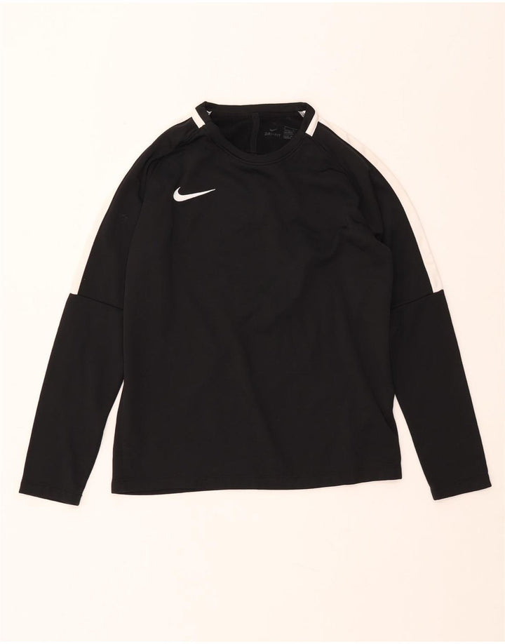 NIKE Boys Dri Fit Top Long Sleeve 12-13 Years Large Black Colourblock