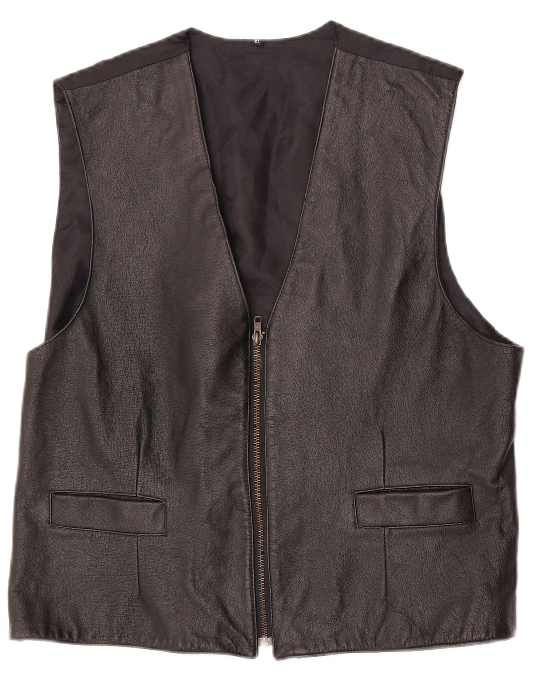 Vintage Mens Leather Waistcoat XL Black Leather