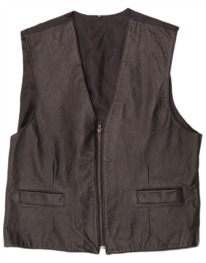 Vintage Mens Leather Waistcoat XL Black Leather