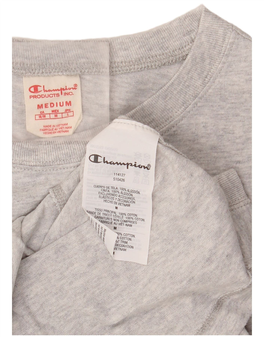 CHAMPION Womens T-Shirt Top UK 14 Medium Grey Flecked Cotton