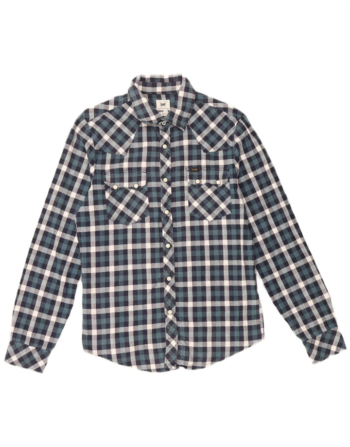 Lee Mens Slim Fit Shirt Small Blue Check Cotton