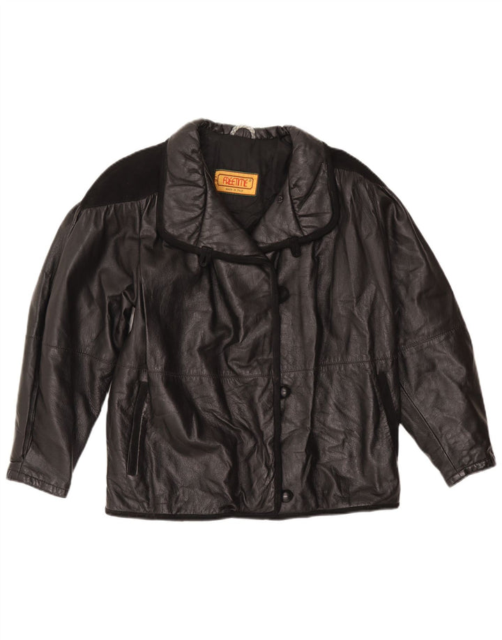 Vintage Womens Leather Jacket UK 18 XL Black Leather