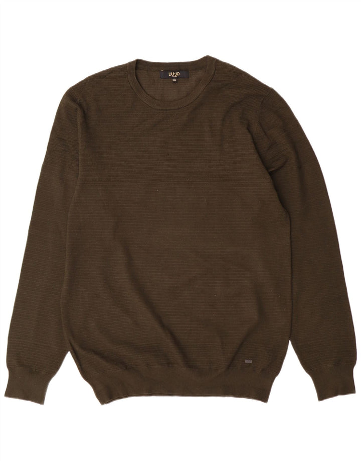 Liu Jo Mens Crew Neck Jumper Sweater 2XL Khaki Viscose