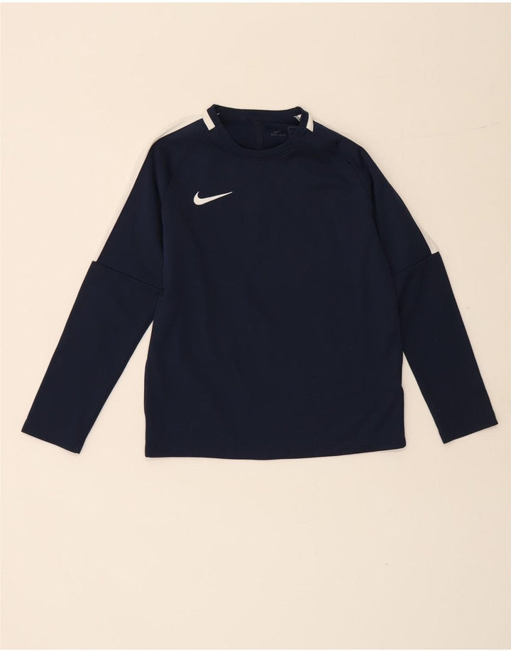 Nike Boys Dri Fit Top Long Sleeve 10-11 Years Medium  Navy Blue Polyester