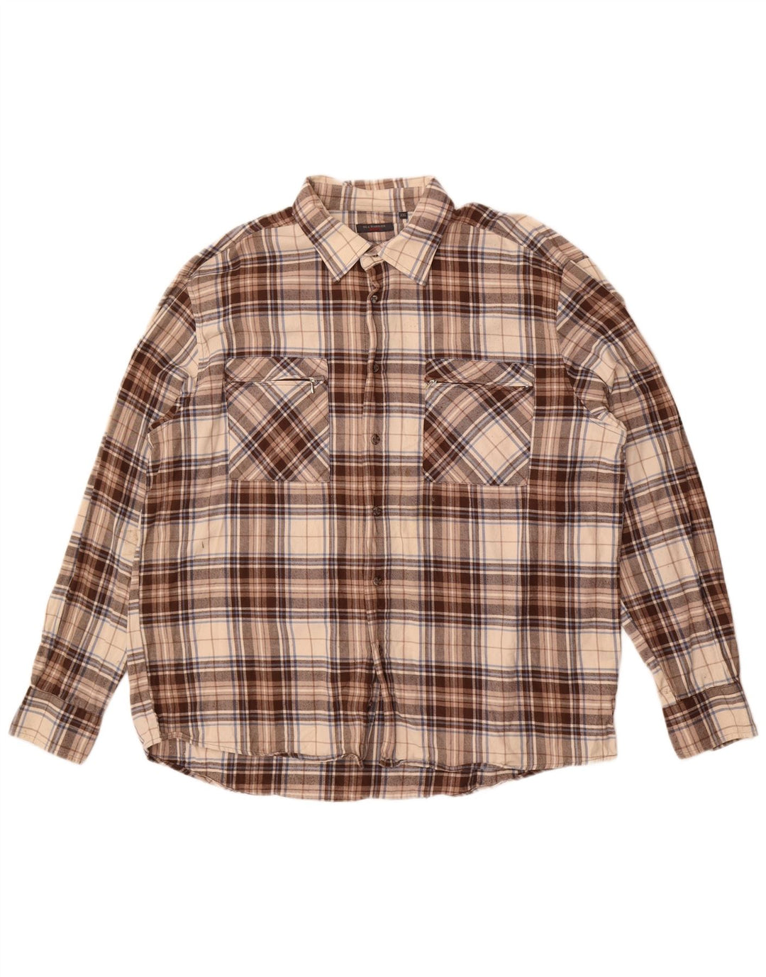 Sea Barrier Mens Flannel Shirt 2XL Beige Check Cotton