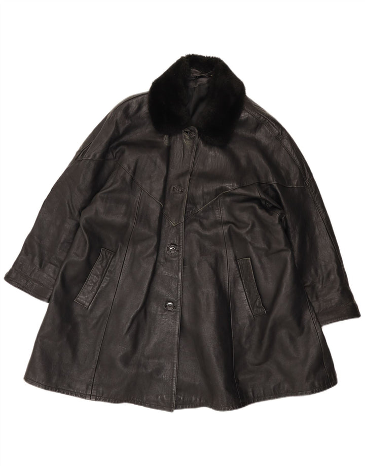 Vintage Womens Leather Coat UK 14 Large Black