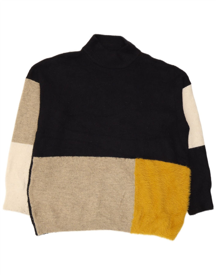 Marks & Spencer Mens Turtle Neck Jumper Sweater Large Navy Blue Colourblock