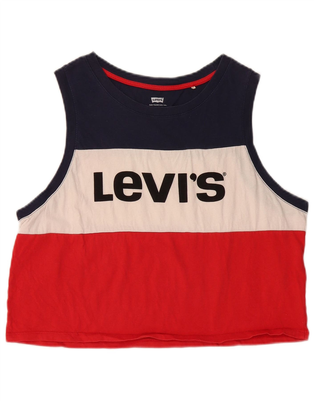LEVI'S Womens Crop Graphic Vest Top UK 14 Large Multicoloured Colourblock