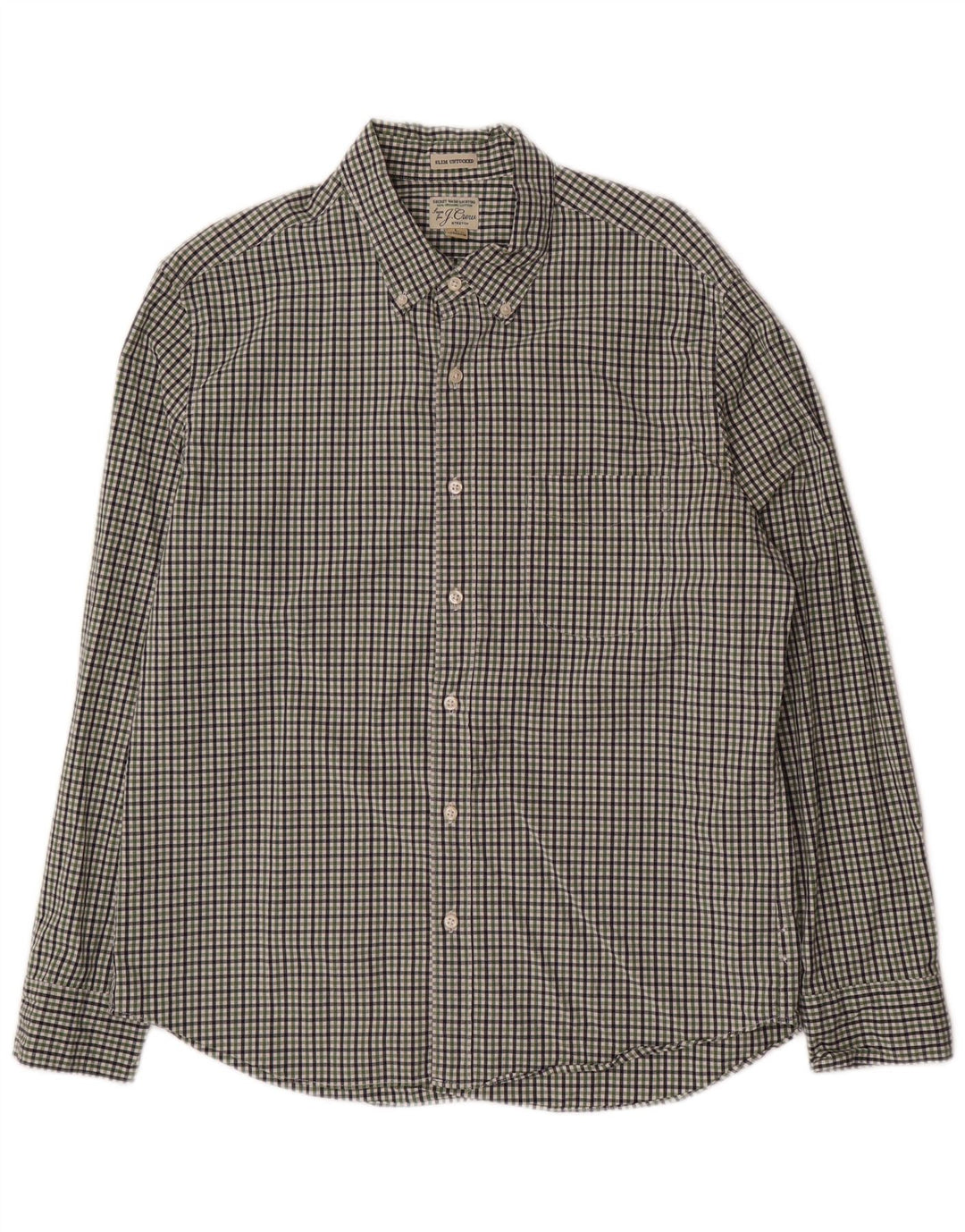J. CREW Mens Slim Shirt Large Green Gingham Cotton