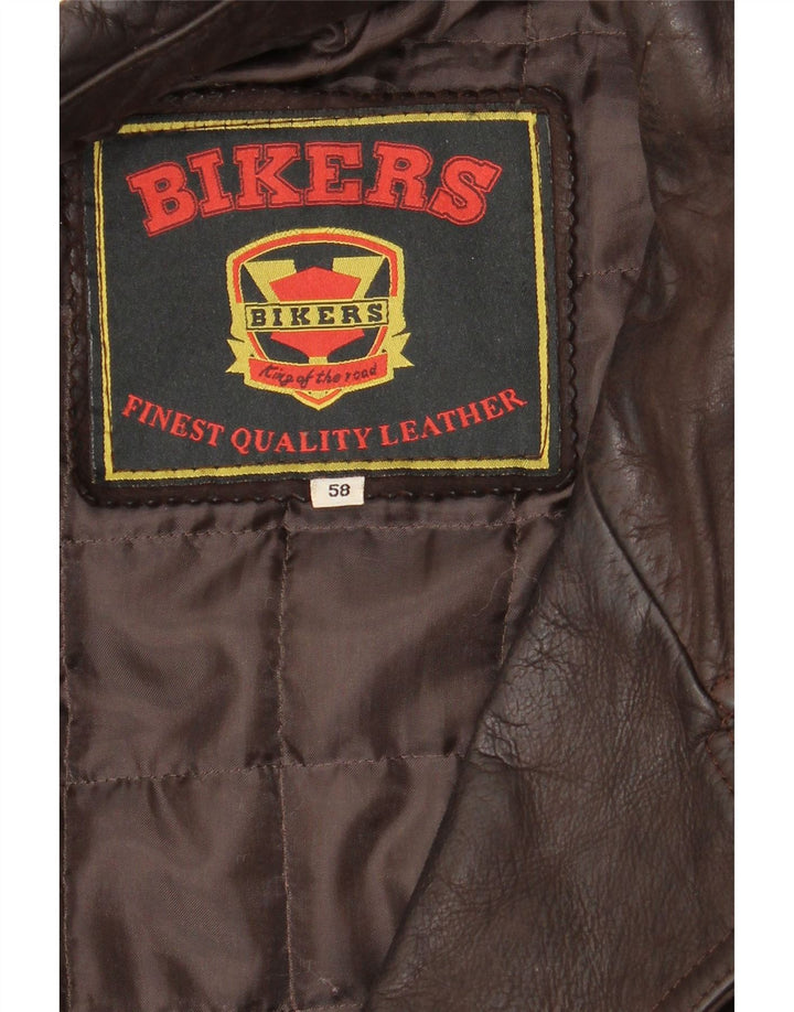 BIKERS Mens 4 Button Leather Blazer Jacket IT 58 4XL Brown Leather