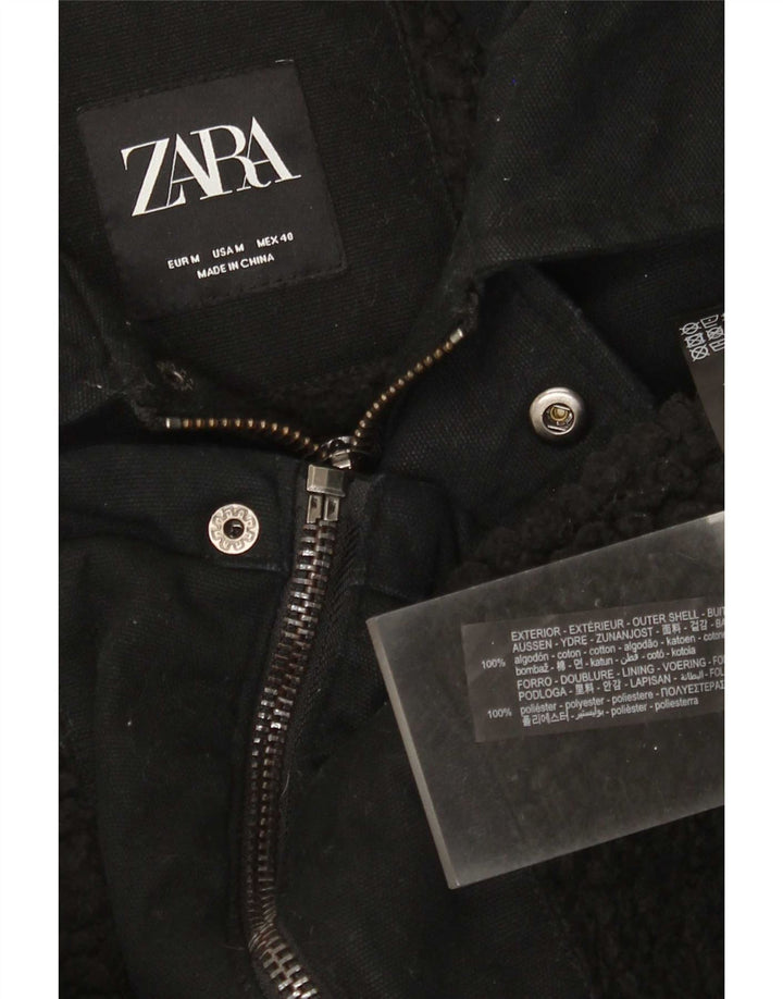 Zara Mens Utility Jacket UK 38 Medium Black Cotton