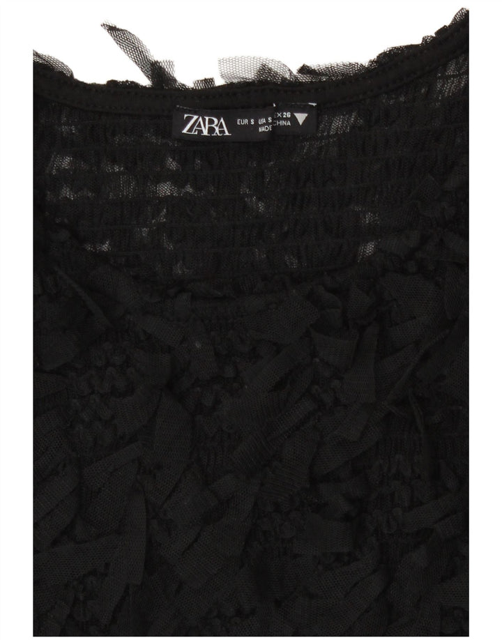 Zara Womens Crop See Through Blouse Top UK 8 Small Black