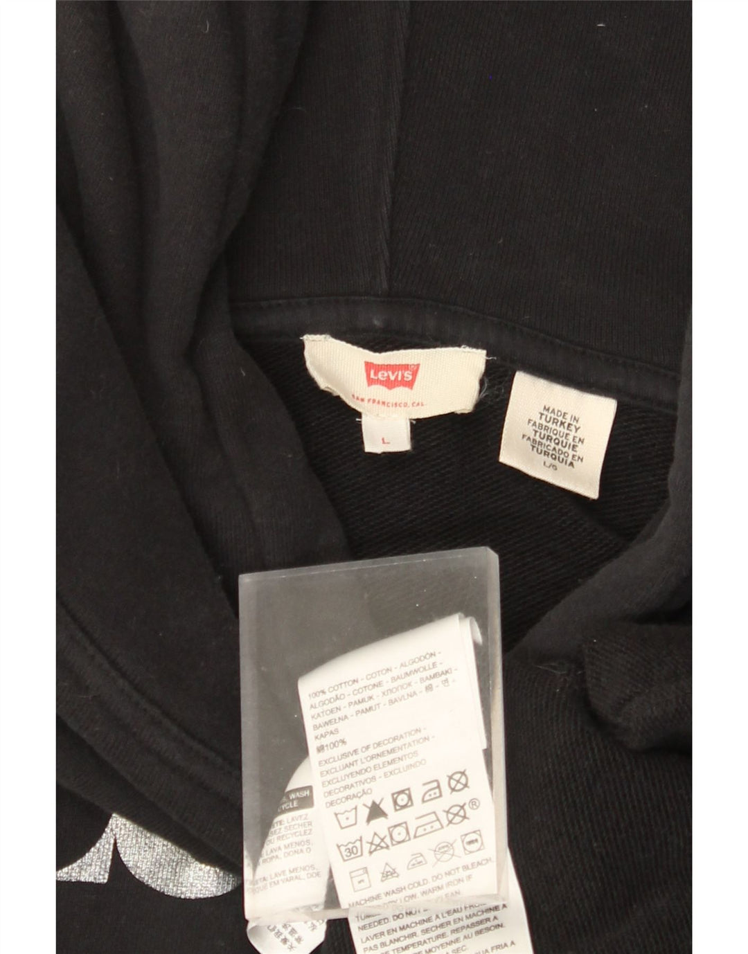 LEVI'S Womens Graphic Oversized Hoodie Jumper UK 16 Large Black Cotton