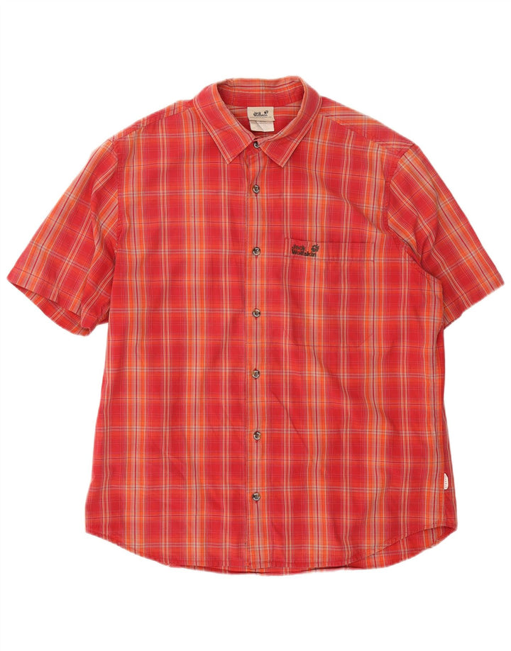 JACK WOLFSKIN Mens Short Sleeve Shirt Large Red Check Cotton