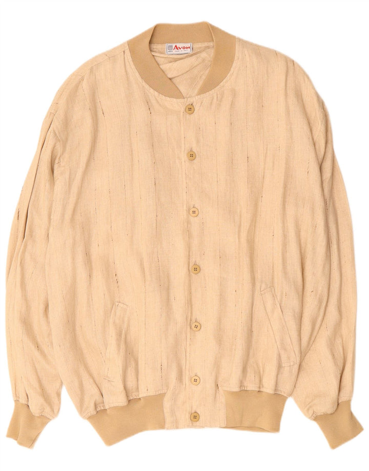VINTAGE Mens Bomber Jacket UK 42 XL Beige Pinstripe Linen