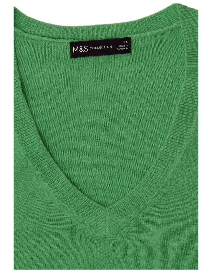 Marks & Spencer Womens V-Neck Jumper Sweater UK 14 Large Green