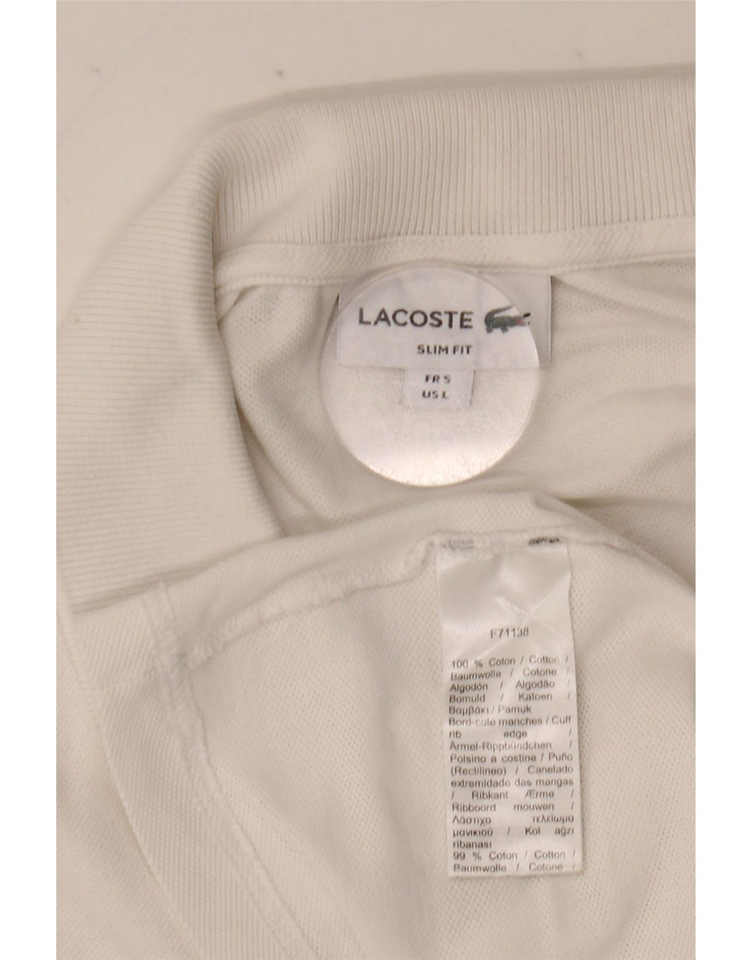 Lacoste Mens Slim Fit Polo Shirt Size 5 Large White Cotton