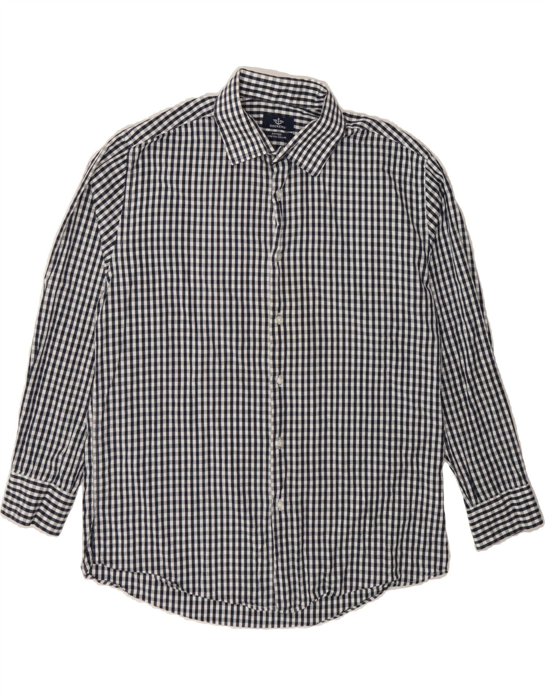 DOCKERS Mens Fitted Shirt Size 16 1/2 Large Navy Blue Gingham Cotton Vintage Dockers and Second-Hand Dockers from Messina Hembry 