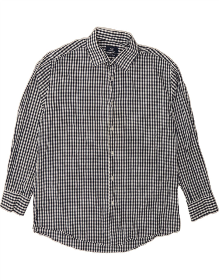 DOCKERS Mens Fitted Shirt Size 16 1/2 Large Navy Blue Gingham Cotton Vintage Dockers and Second-Hand Dockers from Messina Hembry 