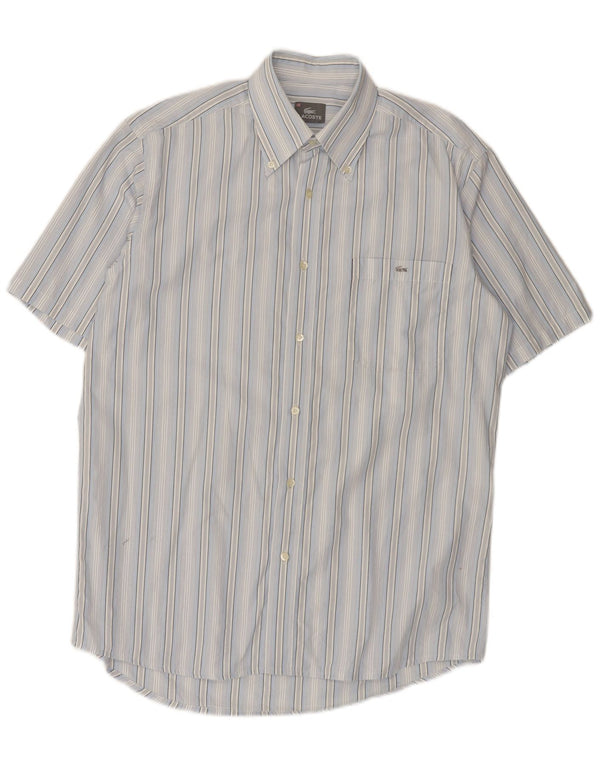 Lacoste Mens Short Sleeve Shirt Size 40 Medium Blue Striped