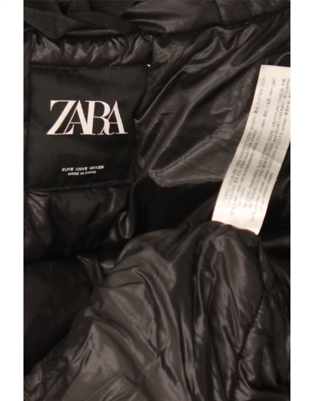 ZARA Womens Hooded Parka Jacket UK 10 Small Black Nylon