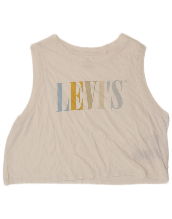LEVI'S Womens Crop Graphic Vest Top UK 16 Large White Cotton