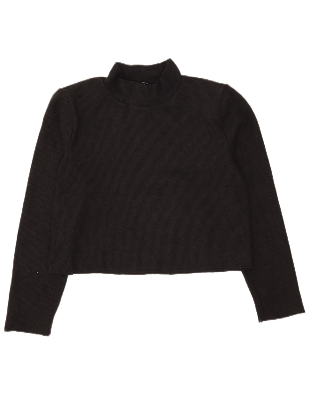 Zara Womens Crop Top Long Sleeve UK 14 Medium Black Polyester
