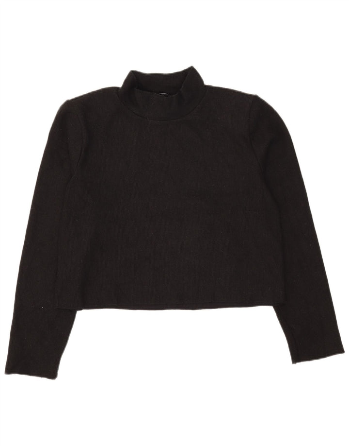 Zara Womens Crop Top Long Sleeve UK 14 Medium Black Polyester