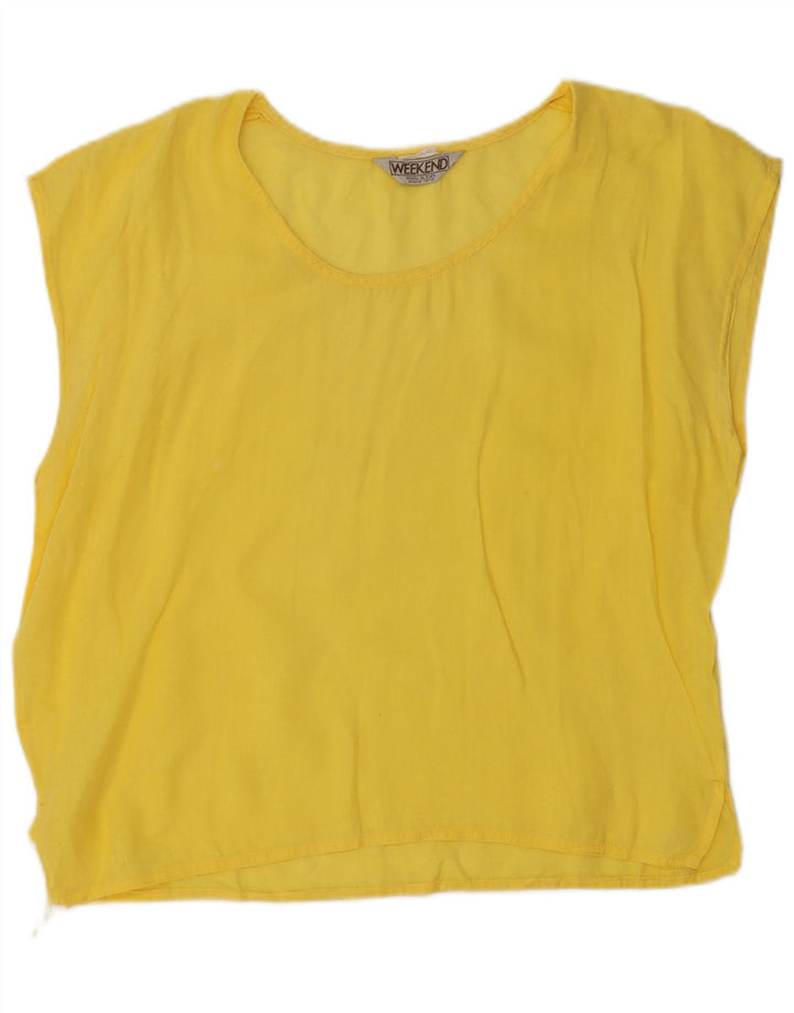 VINTAGE Womens Sleeveless Blouse Top UK 18 XL Yellow Linen