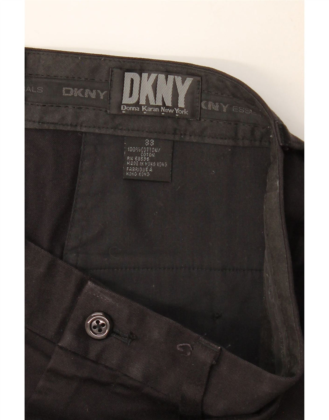 DKNY Mens Straight Chino Trousers W33 L28 Black Cotton