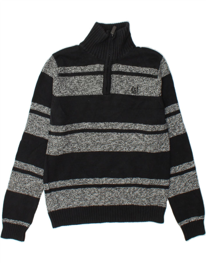 CHAPS Boys Zip Neck Jumper Sweater 10-11 Years Medium Black Striped Vintage Chaps and Second-Hand Chaps from Messina Hembry 