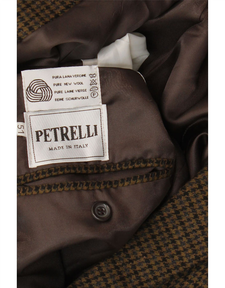 PETRELLI Mens Blazer Jacket IT 51 Large Khaki Houndstooth Virgin Wool