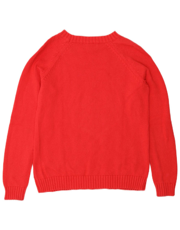 LANDS END Womens Petite Crew Neck Jumper Sweater UK 12 Medium Red Cotton