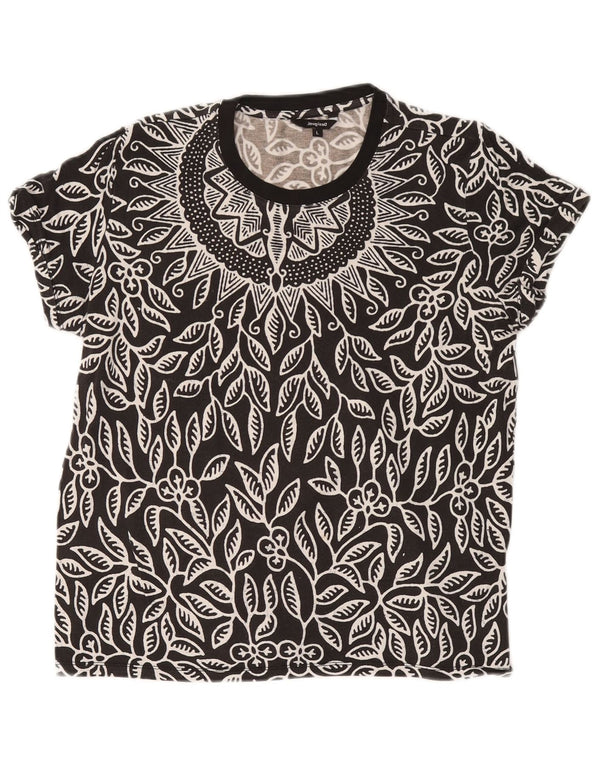 Desigual Womens Graphic T-Shirt Top UK 14 Large Grey Floral Viscose