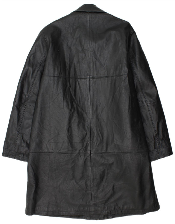 Vintage Womens Leather Coat IT 48 XL Black Leather